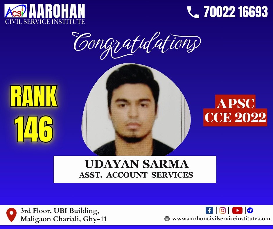 Udayan Sarma, Assistant Account Officer, Rank - 146